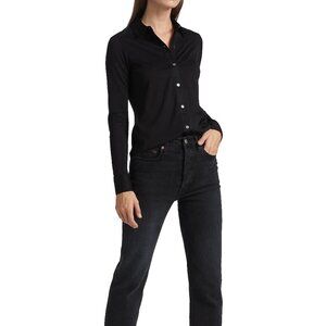 Theory Riduro Cotton Shirt in Black Size L NWT